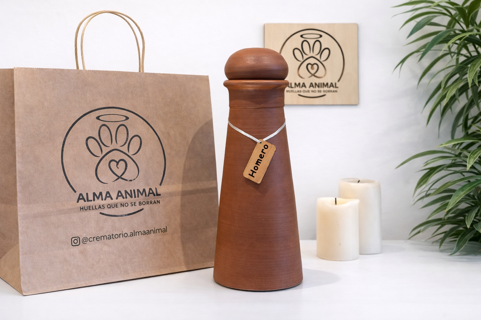 Ánfora de greda alta para cenizas de mascota